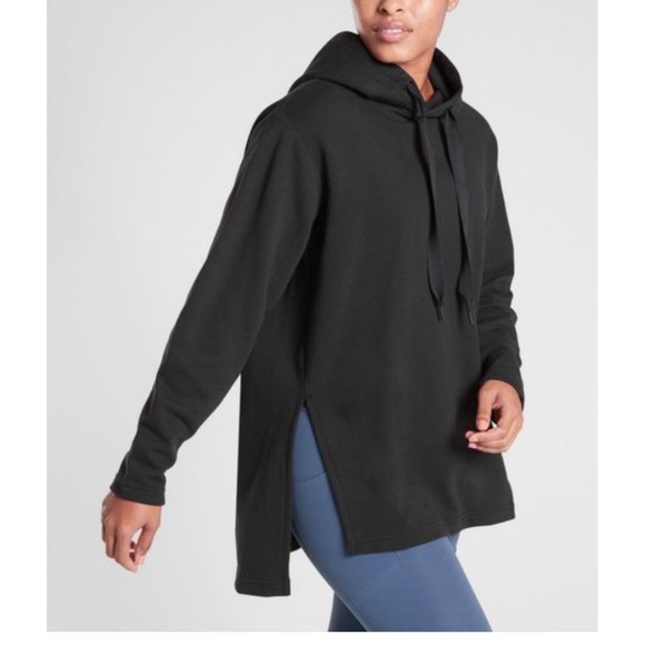 Athleta‎ Black Long Sleeve Hooded Tunic Side Slits Athleisure Sweatshirt Top S
